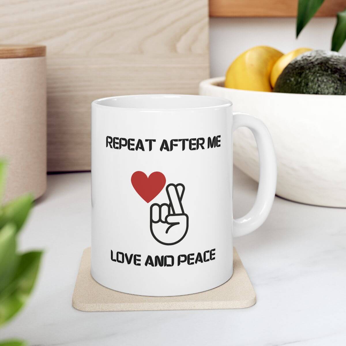 Love & Peace Ceramic Mug – Anime-Inspired Coffee Cup – Gift for Manga & Anime Lovers