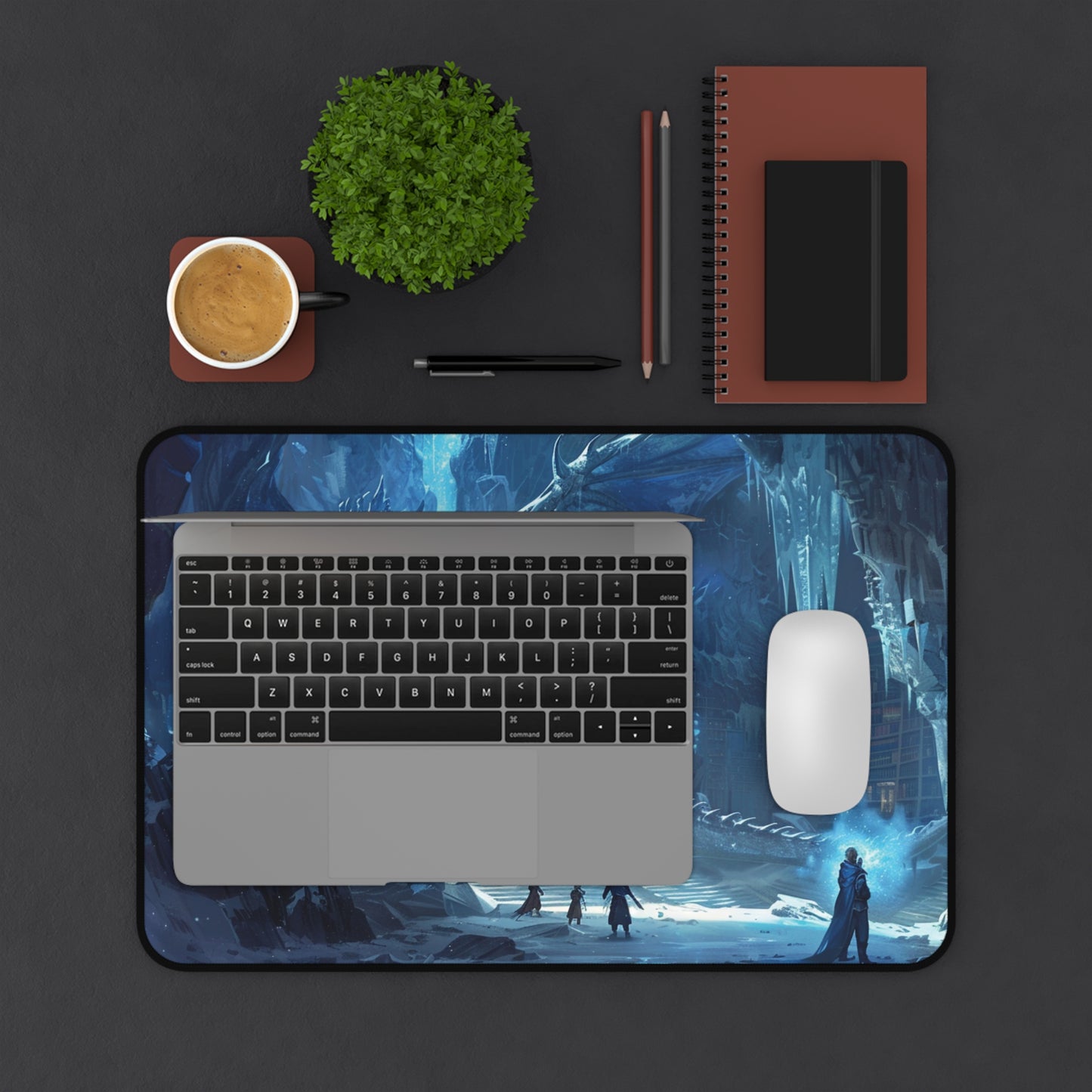 Ice Dragon Cave scene Desk Mat | Fantasy landscape mouse pad