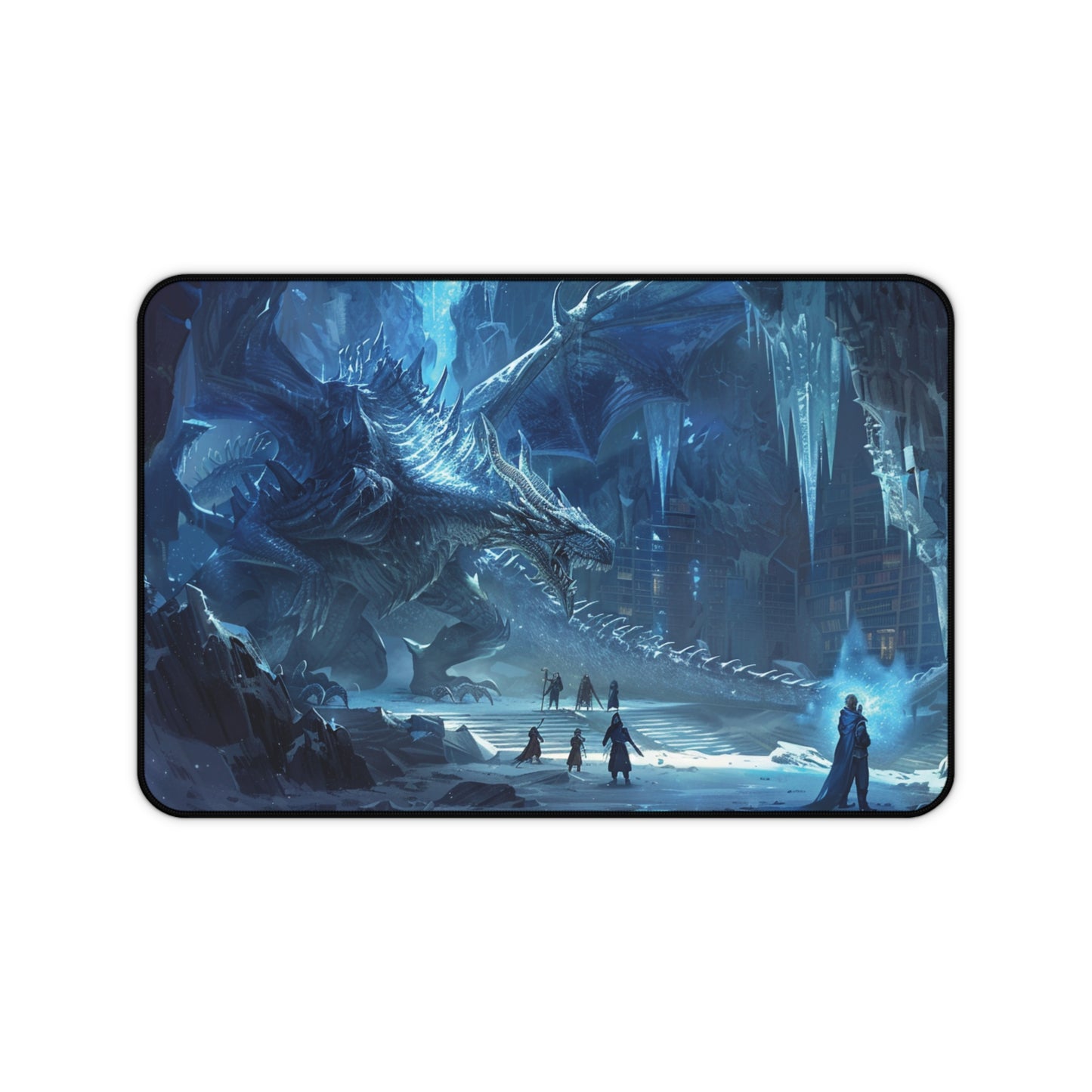 Ice Dragon Cave scene Desk Mat | Fantasy landscape mouse pad